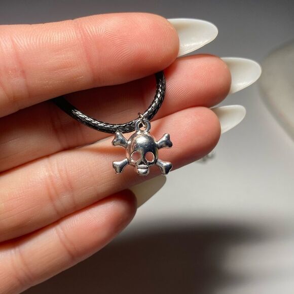 Minimalist, Stainless Steel Skull & Crossbones, W/ Adjustable Rope Necklace - Picture 7 of 12